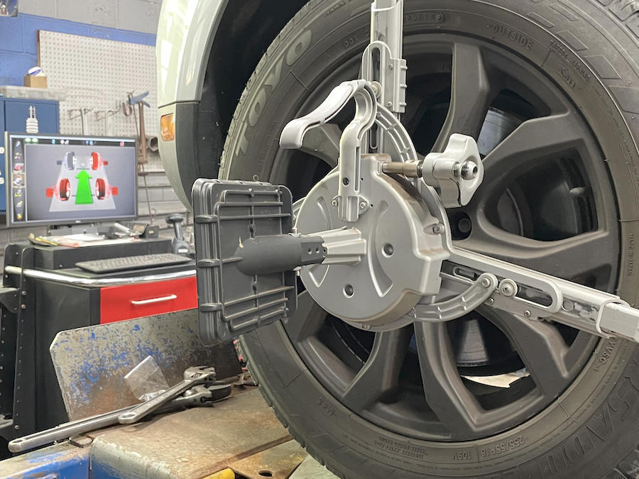 Front left wheel being aligned